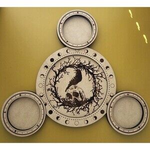 Altar Meditation Tile Candle Holder Raven Skull